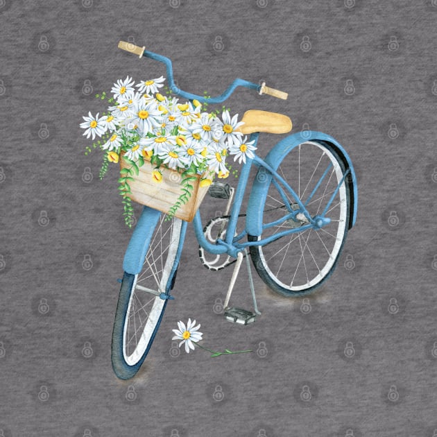 Vintage Blue Bicycle With Flowers by susannefloe